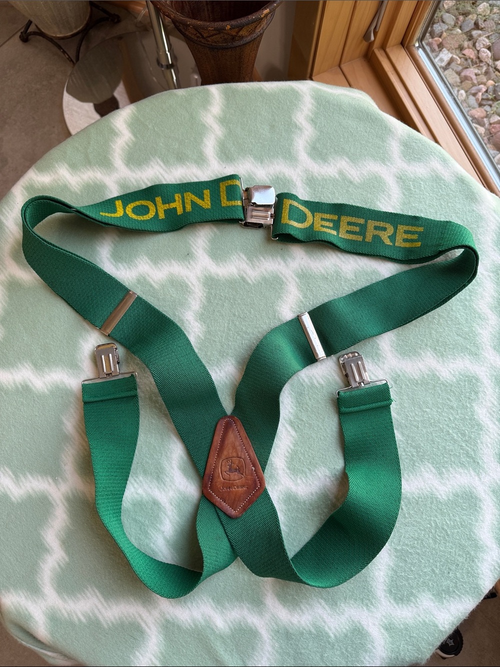 John Deere Green Branded Suspenders Leather Logo